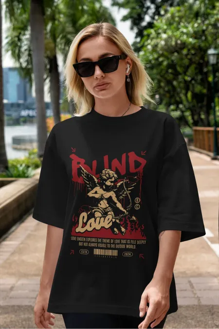 Unisex Men's/Women's BLIND LOVE Colorful Custom Printed Oversize Cotton Crew Neck T-Shirt