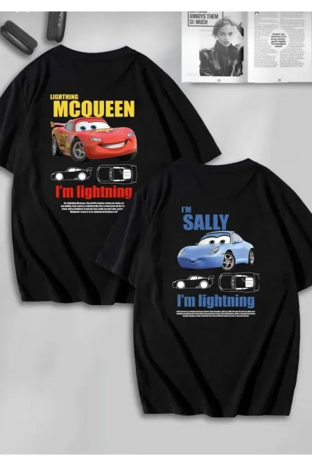 Women Men Unisex Sally & McQueen Cars Lover Couple Combination Oversize Colored T-shirt 2-pack