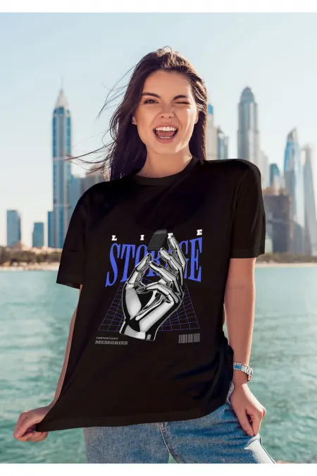 Unisex Erkek/Kadın STORAGE Renkli Özel Baskılı Oversize Pamuklu Bisiklet Yaka T-Shirt Tişört