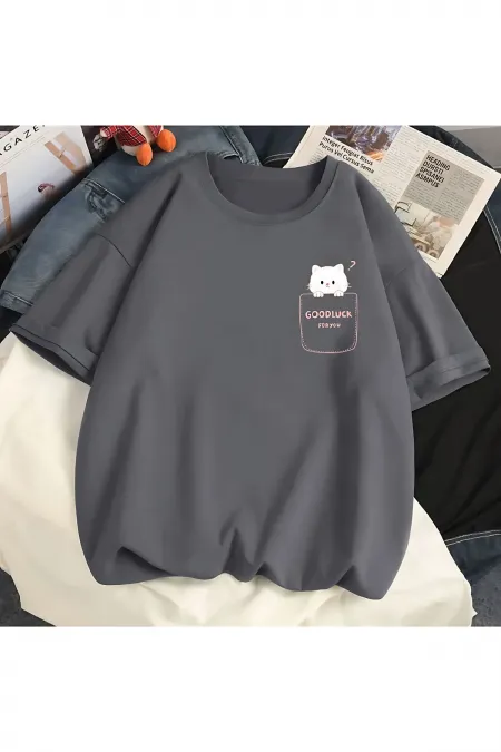Good Luck Baskılı Oversize T-shirt