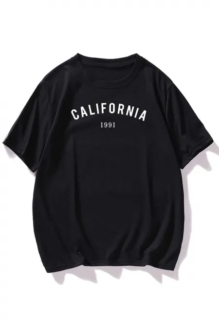 Unisex Black California Printed Oversize T-shirt