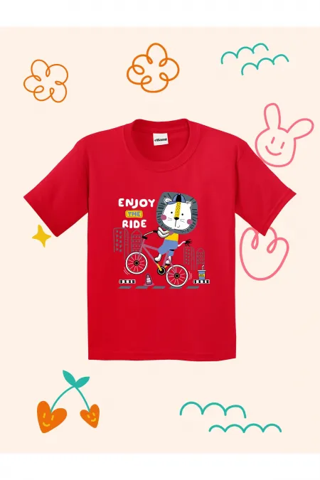 Kids' T-shirt with Lion Cyclist Print