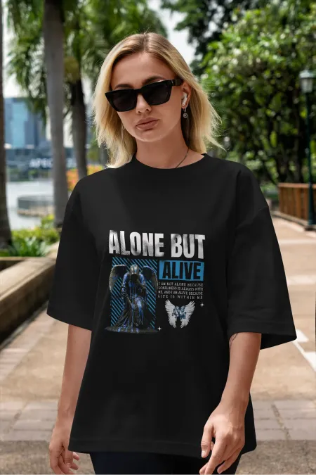 Unisex Women's/Men's ALONE BUT ALIVE Colorful Custom Printed Oversize Cotton Jersey T-Shirt