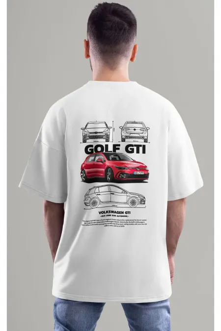 Unisex Erkek/Kadın GOLF GTI Renkli Özel Baskılı Oversize Pamuklu Bisiklet Yaka T-Shirt Tişört