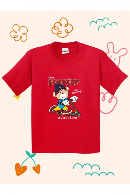 Scooter Teddy Bear Print Kids T-shirt
