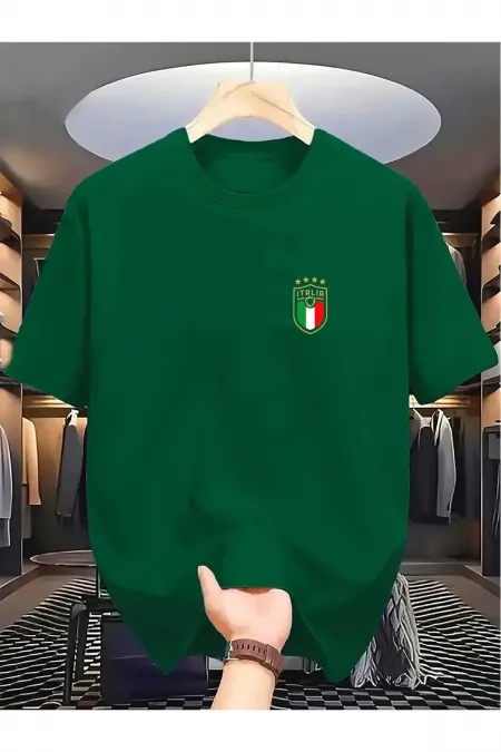 Men's Green Italian Print Oversize T-shirt