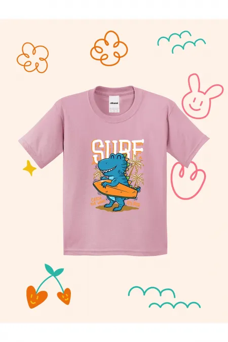 Surfer Dinosaur Print Kids T-shirt