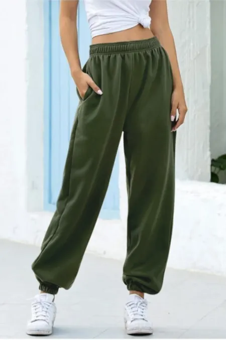 Haki Unisex Elastik Bel Joggers Pantolon Eşofman Alt
