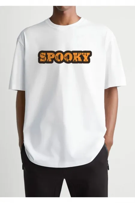 Oversize Spooky Printed White T-shirt
