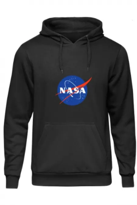 Unisex Siyah Kapüşonlu Nasa Sweatshirt