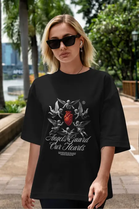 Unisex Men's/Women's ANGELS GUARD Custom Printed Oversize Cotton Crew Neck T-Shirt