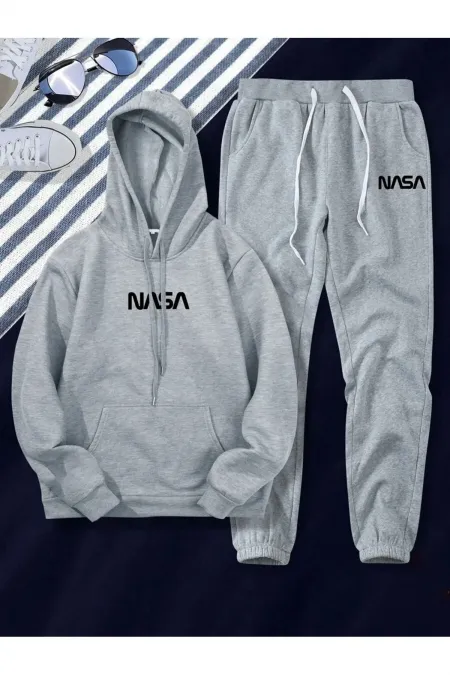 Nasa Baskılı Sweathshirt ve Eşofman Kombin Şardonlu Kumaş