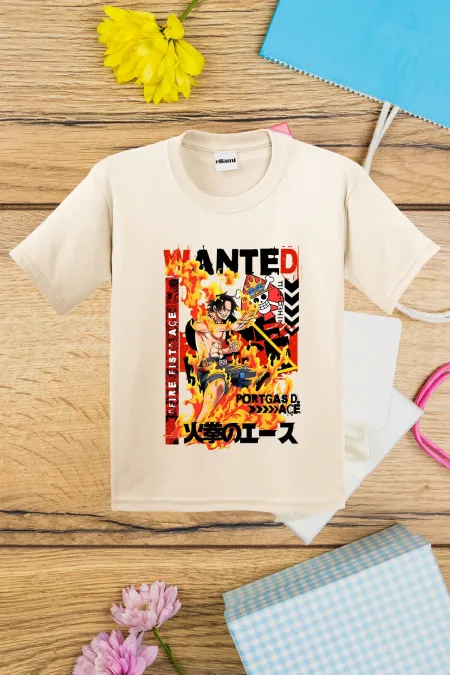 T-shirt imprimé OnePiece Portgas D Ace pour enfants