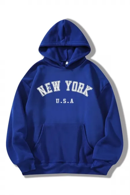 New York Baskılı Mavi Sweathirt