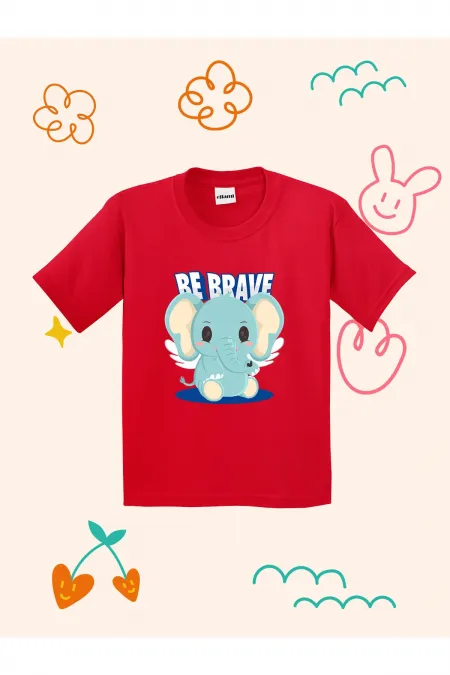 BE BRAVE Cute Elephant Design Printed Kids T-shirt