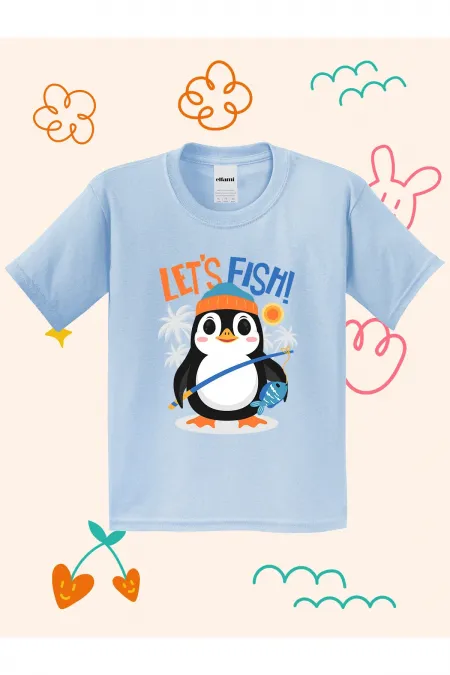 Fishing Penguin Design Kids T-shirt