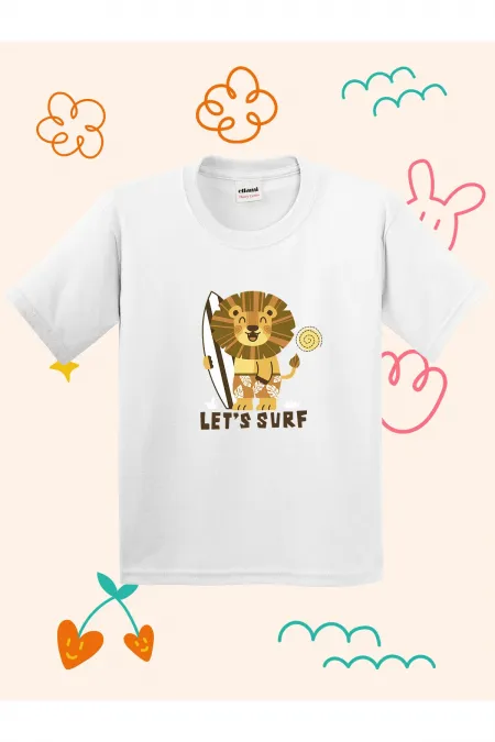 Lets Surf Lion Print Kids T-shirt
