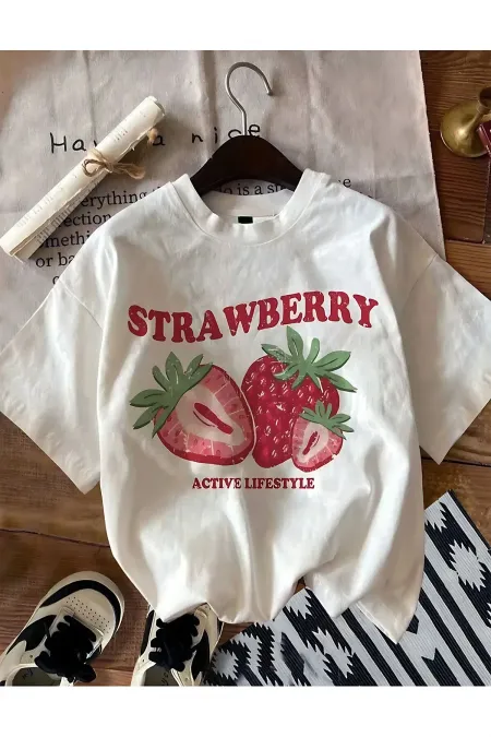 Unisex Strawberry Printed Oversize T-Shirt