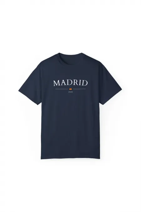 Unisex Madrid Spain City Printed Navy Blue Basic T-shirt
