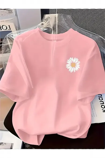 Unisex Daisy Pattern Printed Oversize T-Shirt