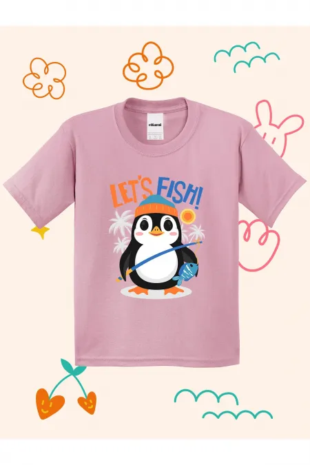 Fishing Penguin Design Kids T-shirt