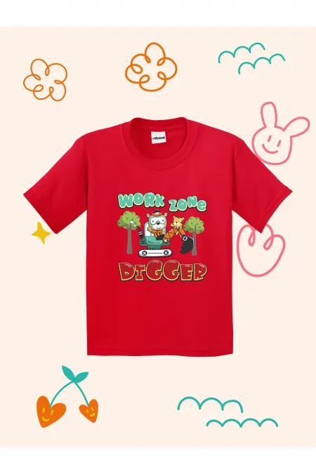 Work Zone Digger Design Printed Kids T-shirt