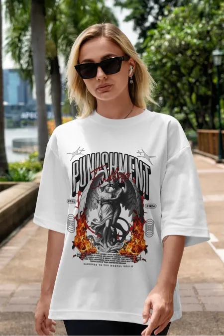 Unisex Women's/Men's PUNISHMENT Colorful Custom Printed Oversize Cotton Jersey T-Shirt