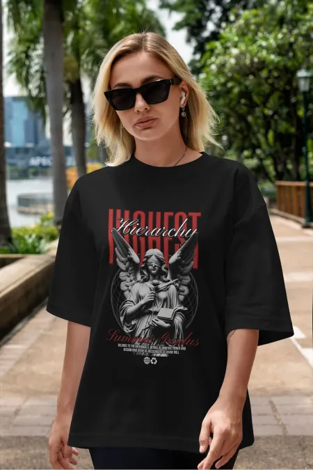 Unisex Erkek/Kadın HONEST Renkli Özel Baskılı Oversize Pamuklu Bisiklet Yaka T-Shirt Tişört