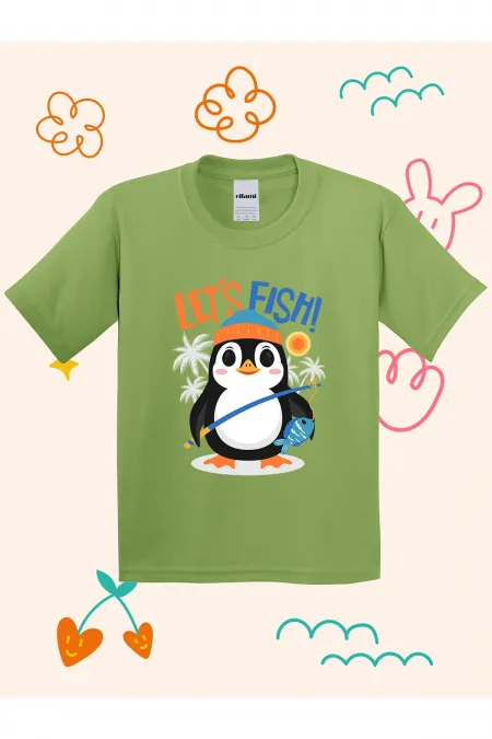 Fishing Penguin Design Kids T-shirt