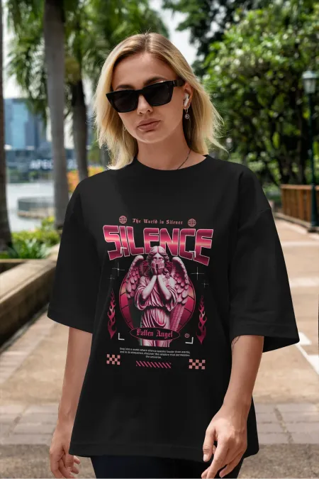 Unisex Men's/Women's SILENCE Colorful Custom Printed Oversize Cotton Crew Neck T-Shirt