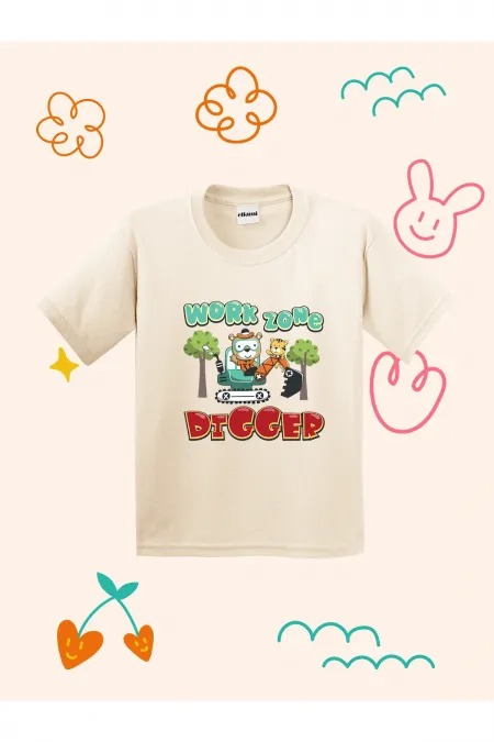 Work Zone Digger Design Printed Kids T-shirt