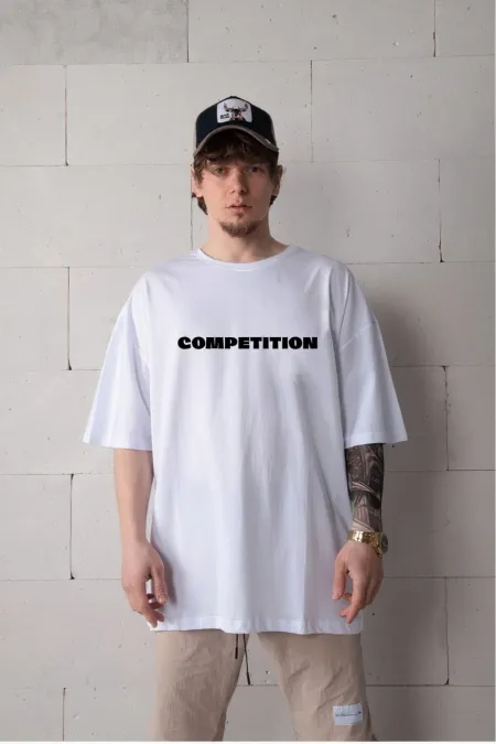 Men's Unrivaled White Color Oversize Just Gym Printed T-shirt