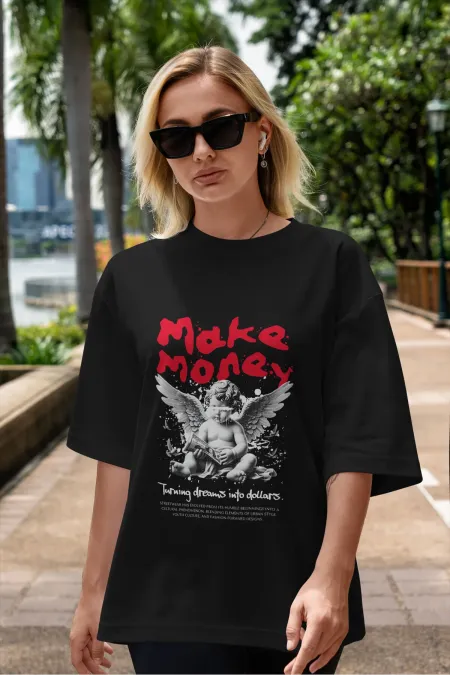 Unisex Men's/Women's MAKE MONEY Colorful Custom Printed Oversize Cotton Crew Neck T-Shirt