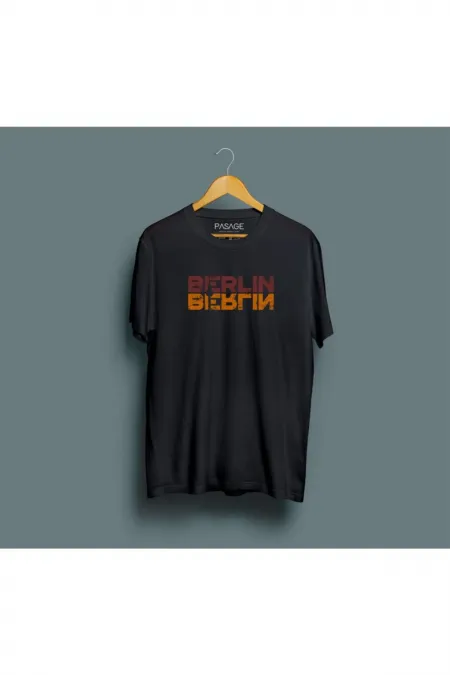 Erkek Siyah Berlin Unisex Baskılı T-shirt