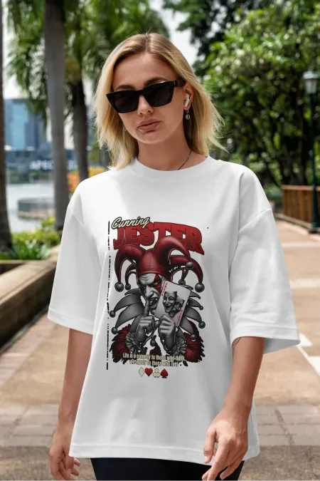 Unisex Erkek/Kadın JESTER Renkli Özel Baskılı Oversize Pamuklu Bisiklet Yaka T-Shirt Tişört