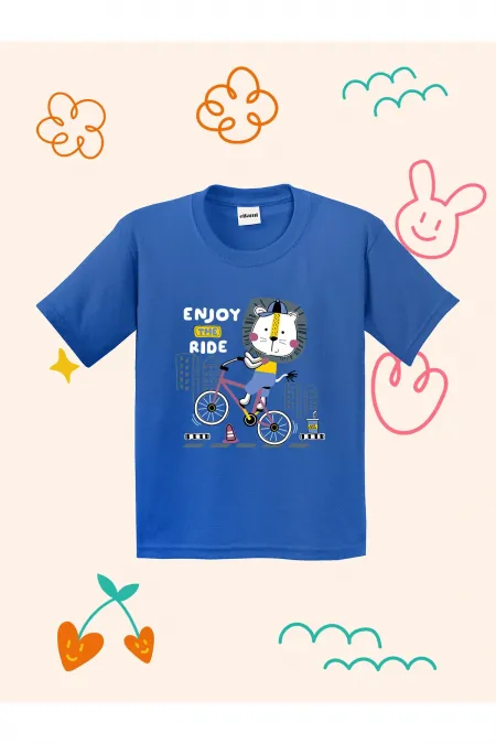 Kids' T-shirt with Lion Cyclist Print