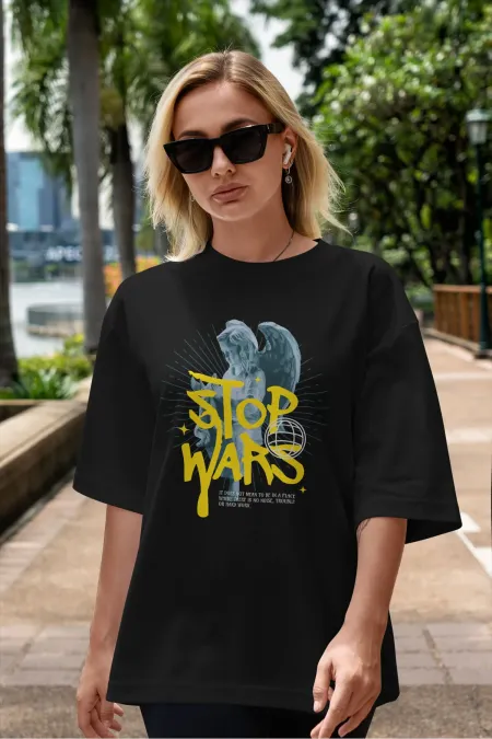 Unisex Men's/Women's STOP WARS Colorful Custom Printed Oversize Cotton Crew Neck T-Shirt