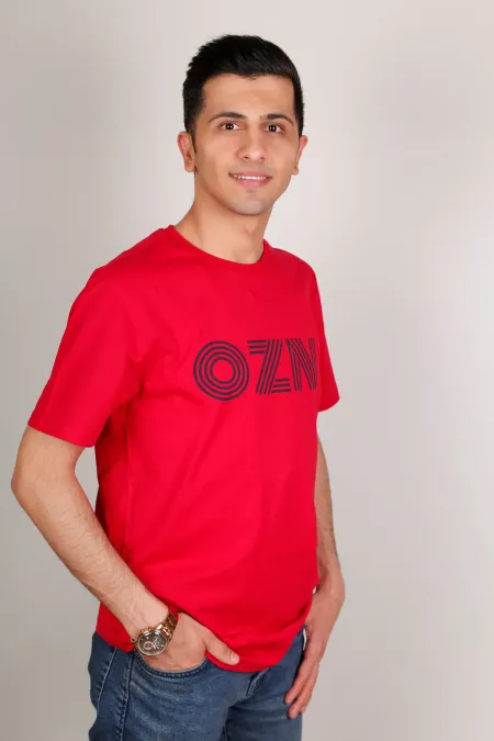RED PRINTED CREW NECK T-SHIRT