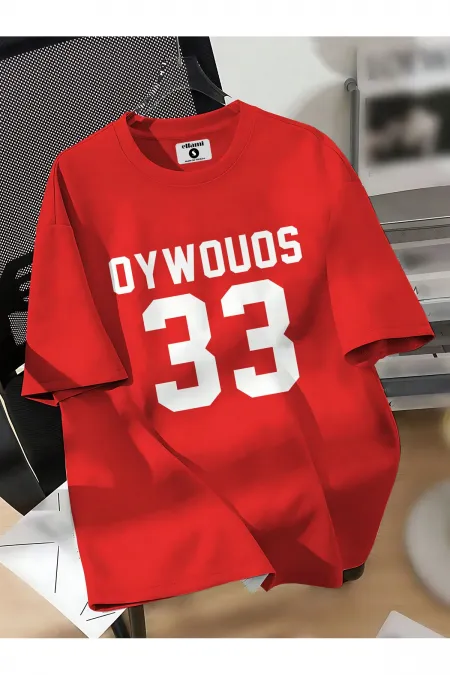 Unisex OYWOUOS 33 Baskılı Oversize Pamuklu Tişört