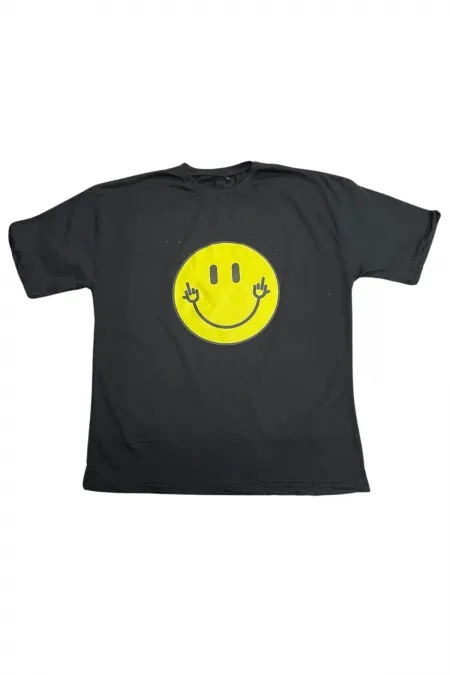 Black and White smiley face printed oversize unisex t-shirt