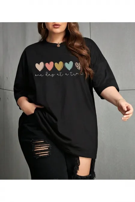 Unisex/Bayan Renkli Kalp Tasarım Baskılı