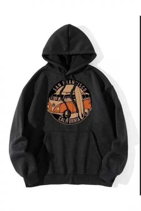 Unisex Grace Siyah Baskılı Kapüşonlu Sweatshirt