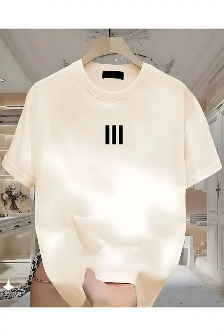 3 Çizgi Baskılı Beyaz Erkek Tshirt