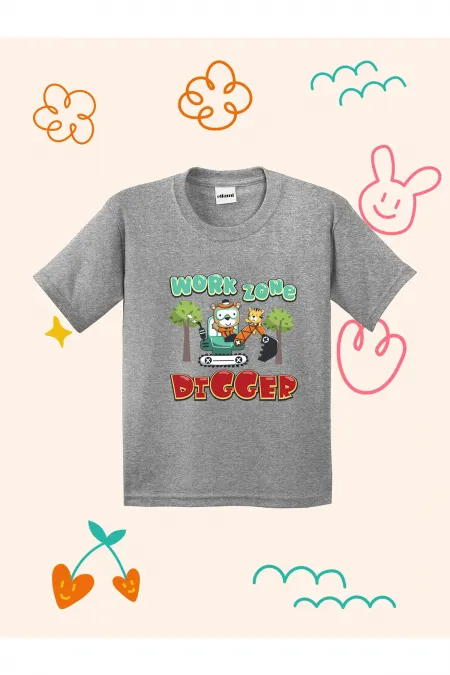 Work Zone Digger Design Printed Kids T-shirt