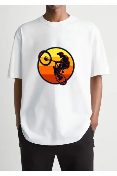 Oversize White Engine Printed T-shirt