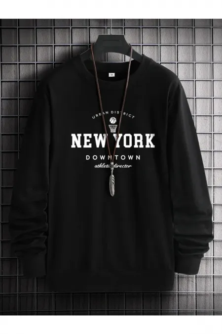 Siyah Erkek Newyork Baskı Oversize Sweatshirt