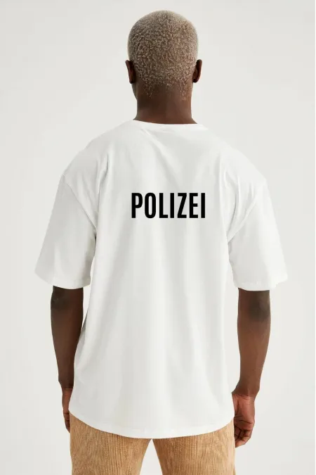 Unrivaled Men's White Oversize Polyurethane Printed T-shirt