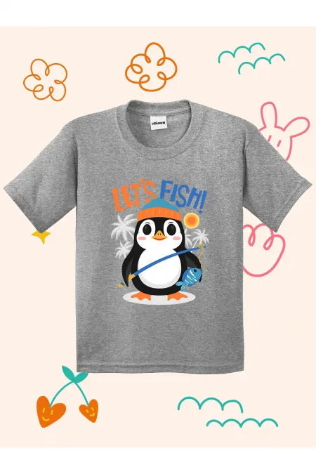 Fishing Penguin Design Kids T-shirt