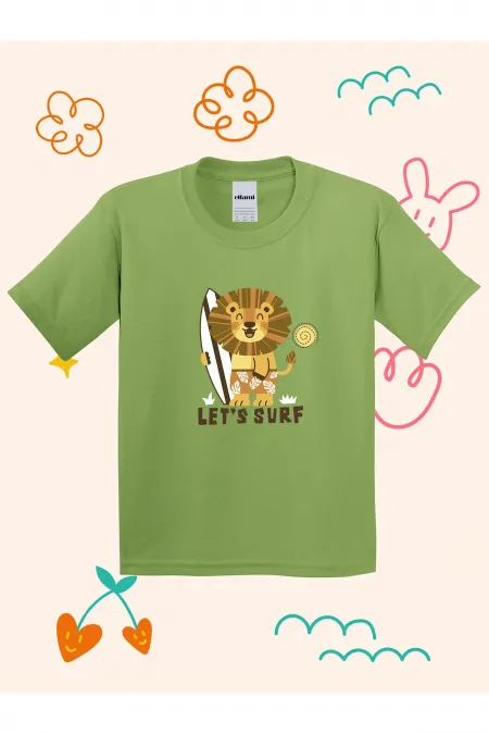 Lets Surf Lion Print Kids T-shirt