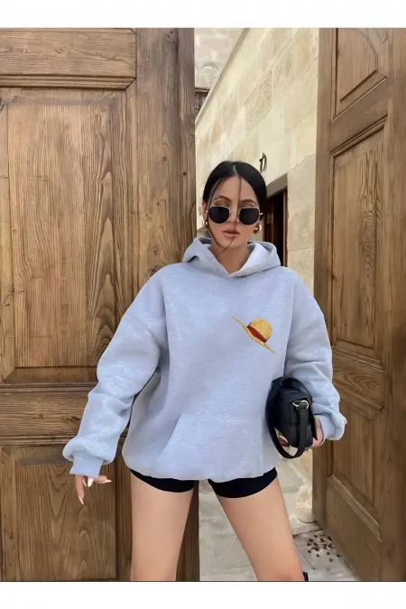 HAT PRINTED HOODED SWEATSHIRT